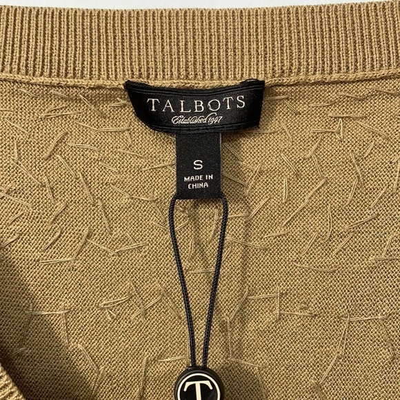 Talbots | NWT Tan Brown Silk Cotton Lightweight Beaded V-Neck Pullover Sweater S - Picture 10 of 17